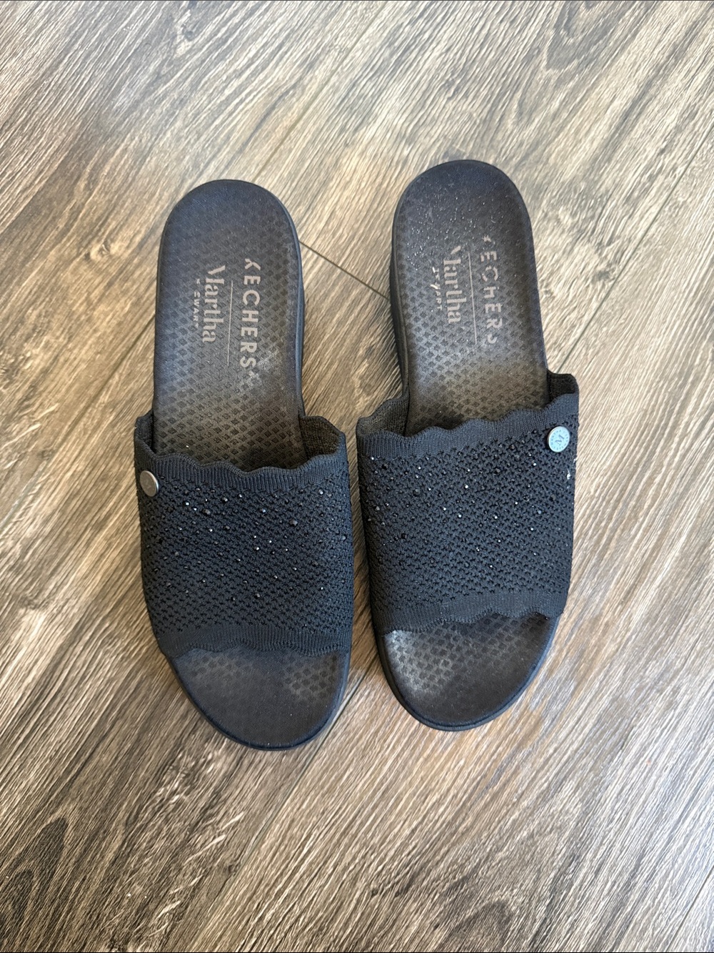 Skechers Women's Black Knit Slide Sandals